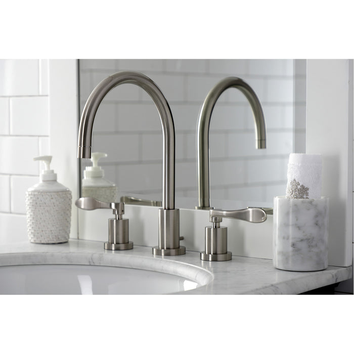 NuWave KS8928DFL Two-Handle 3-Hole Deck Mount Widespread Bathroom Faucet with Brass Pop-Up Drain, Brushed Nickel