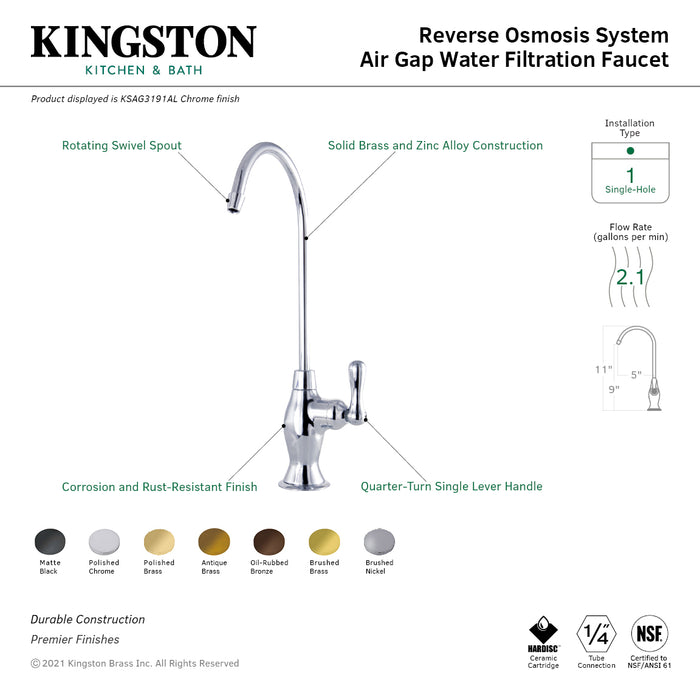 Restoration KSAG3192AL Single-Handle 1-Hole Deck Mount Water Filtration Faucet, Polished Brass