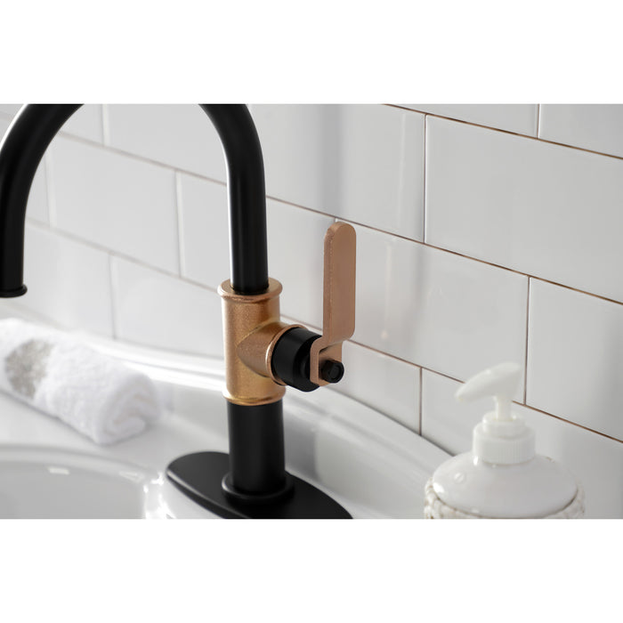 Whitaker KSD2237KL One-Handle 1-Hole Bathroom Faucet with Deck Plate and Push Pop-Up Drain, Matte Black/Rose Gold