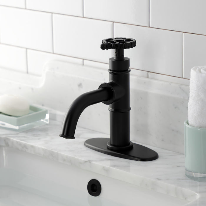 Fuller KSD2820CG Single-Handle 1-Hole Deck Mount Bathroom Faucet with Push Pop-Up and Deck Plate, Matte Black