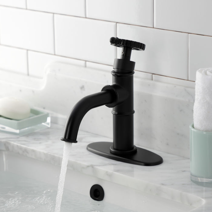 Fuller KSD2820CG Single-Handle 1-Hole Deck Mount Bathroom Faucet with Push Pop-Up and Deck Plate, Matte Black