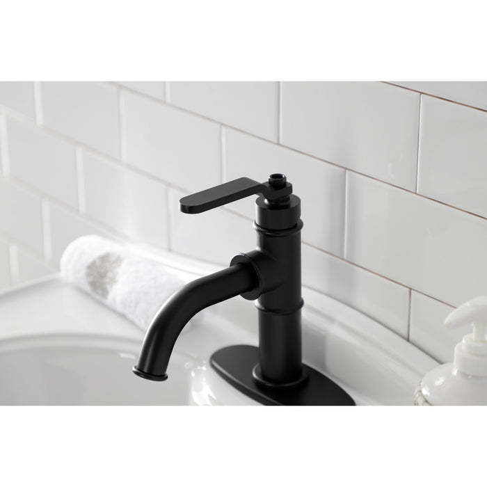 Whitaker KSD2820KL One-Handle 1-Hole Bathroom Faucet with Deck Plate and Push Pop-Up Drain, Matte Black