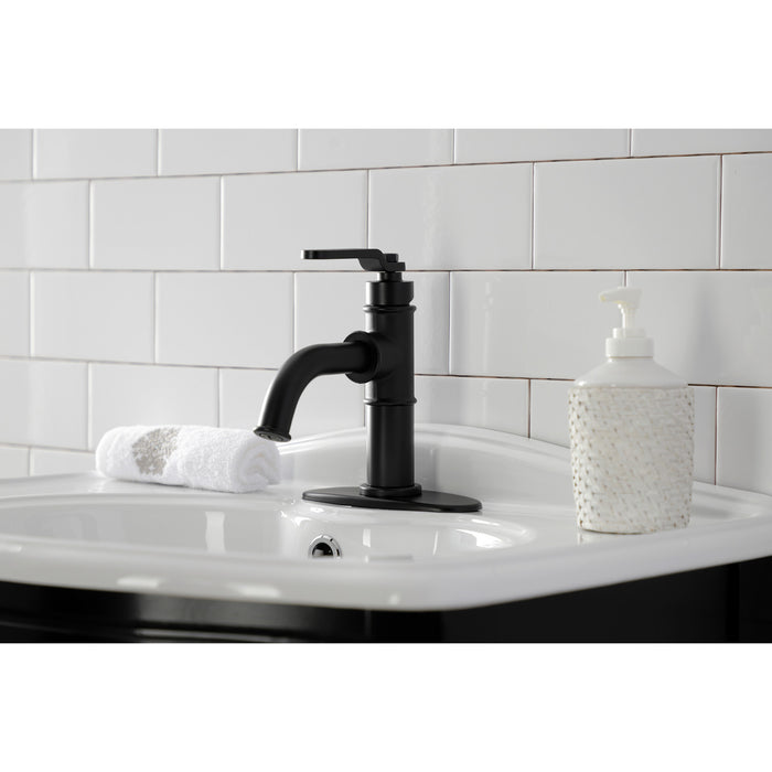 Whitaker KSD2820KL One-Handle 1-Hole Bathroom Faucet with Deck Plate and Push Pop-Up Drain, Matte Black