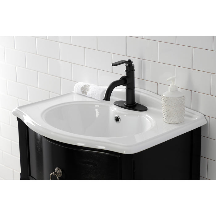 Whitaker KSD2820KL One-Handle 1-Hole Bathroom Faucet with Deck Plate and Push Pop-Up Drain, Matte Black