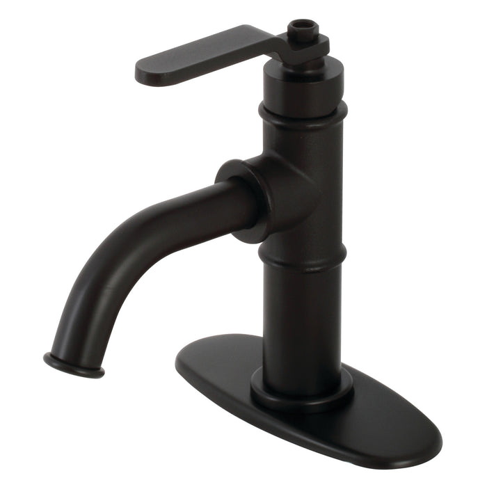 Whitaker KSD2820KL One-Handle 1-Hole Bathroom Faucet with Deck Plate and Push Pop-Up Drain, Matte Black