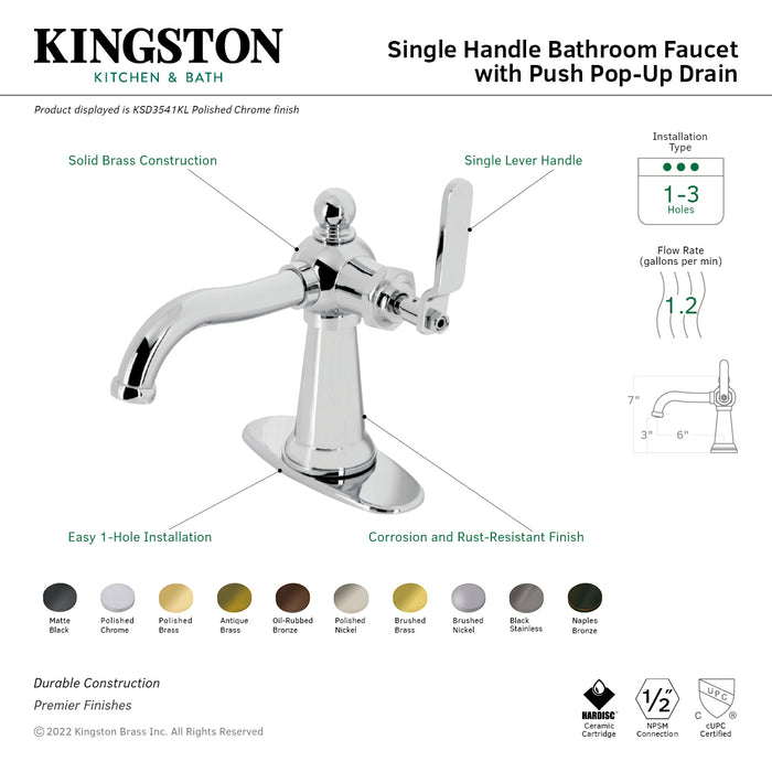 Knight KSD3545KL One-Handle 1-Hole Bathroom Faucet with Deck Plate and Push Pop-Up Drain, Oil Rubbed Bronze