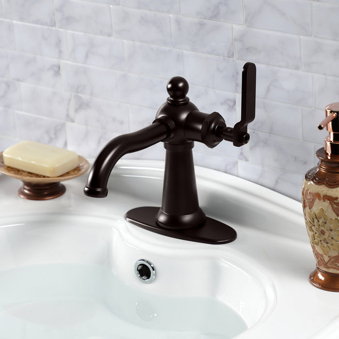 Knight KSD3545KL One-Handle 1-Hole Bathroom Faucet with Deck Plate and Push Pop-Up Drain, Oil Rubbed Bronze