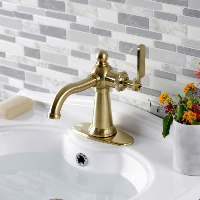 Knight KSD3547KL One-Handle 1-Hole Bathroom Faucet with Deck Plate and Push Pop-Up Drain, Brushed Brass