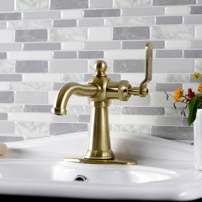 Knight KSD3547KL One-Handle 1-Hole Bathroom Faucet with Deck Plate and Push Pop-Up Drain, Brushed Brass