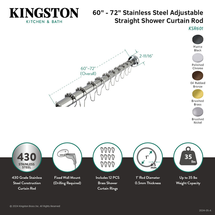 Edenscape KSR605 60-Inch to 72-Inch Adjustable Shower Curtain Rod with Rings Combo, Oil Rubbed Bronze