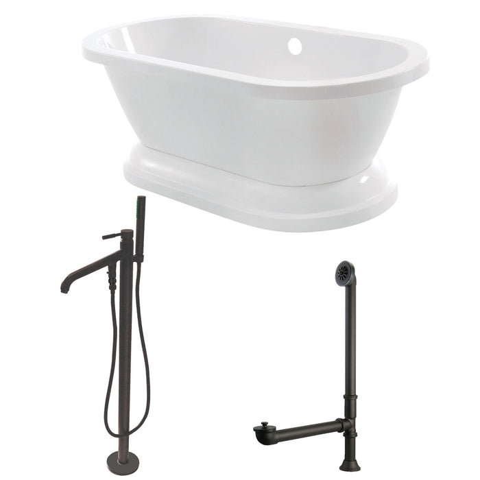 Aqua Eden KT7PE672824B5 67-Inch Acrylic Oval Double Ended Pedestal Tub with Faucet Combo (No Faucet Drillings), Glossy White/Oil Rubbed Bronze