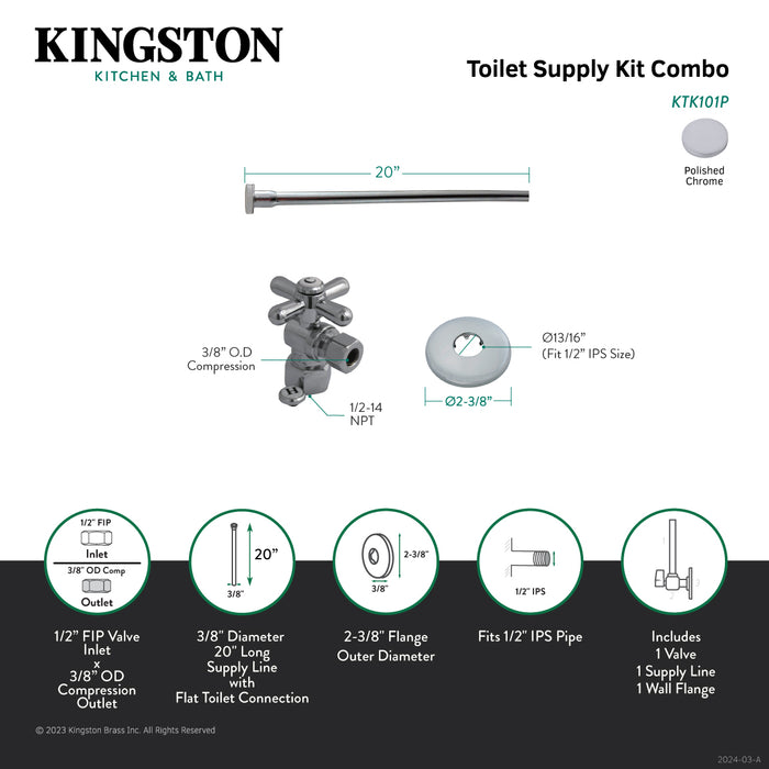 Trimscape KTK101P Toilet Supply Kit, 1/2-Inch IPS Inlet x 3/8-Inch Comp Outlet, Polished Chrome