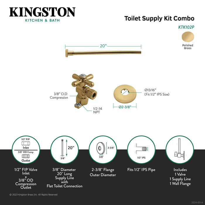 Trimscape KTK102P Toilet Supply Kit, 1/2-Inch IPS Inlet x 3/8-Inch Comp Outlet, Polished Brass