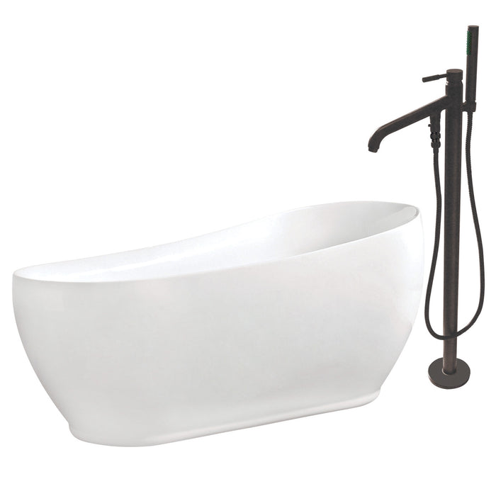 Aqua Eden KTRS723432A5 71-Inch Acrylic Oval Single Slipper Freestanding Tub with Faucet Combo and Drain, Glossy White/Oil Rubbed Bronze