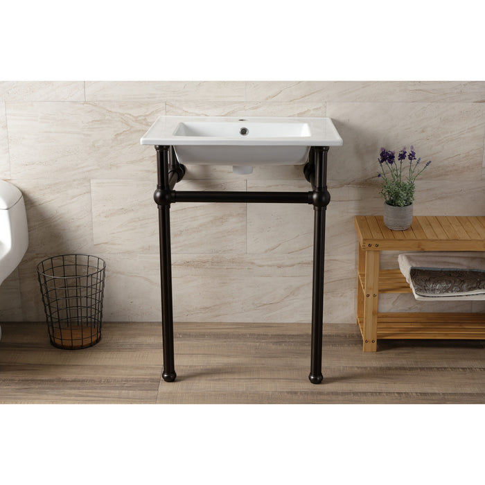 Fauceture KVBH252275 25-Inch Console Sink with Brass Legs (Single Faucet Hole), White/Oil Rubbed Bronze