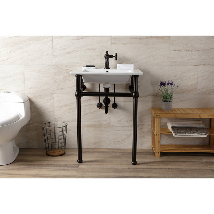 Fauceture KVBH252275 25-Inch Console Sink with Brass Legs (Single Faucet Hole), White/Oil Rubbed Bronze