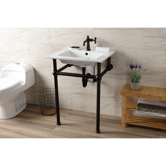 Fauceture KVBH252275 25-Inch Console Sink with Brass Legs (Single Faucet Hole), White/Oil Rubbed Bronze