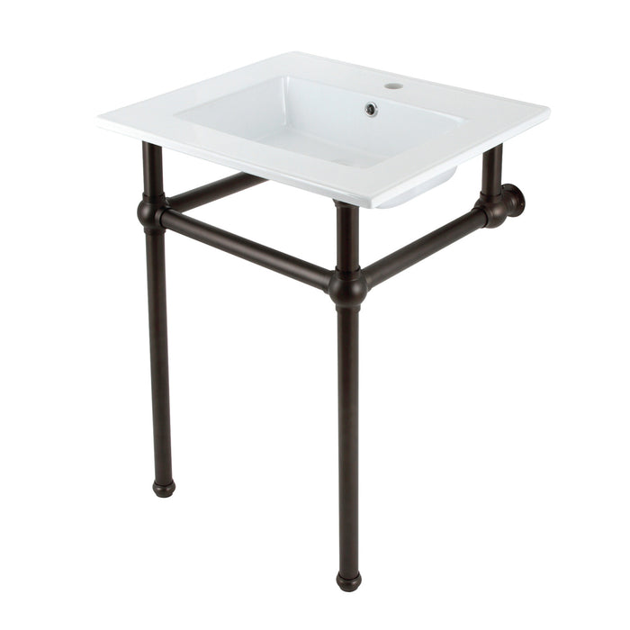 Fauceture KVBH252275 25-Inch Console Sink with Brass Legs (Single Faucet Hole), White/Oil Rubbed Bronze