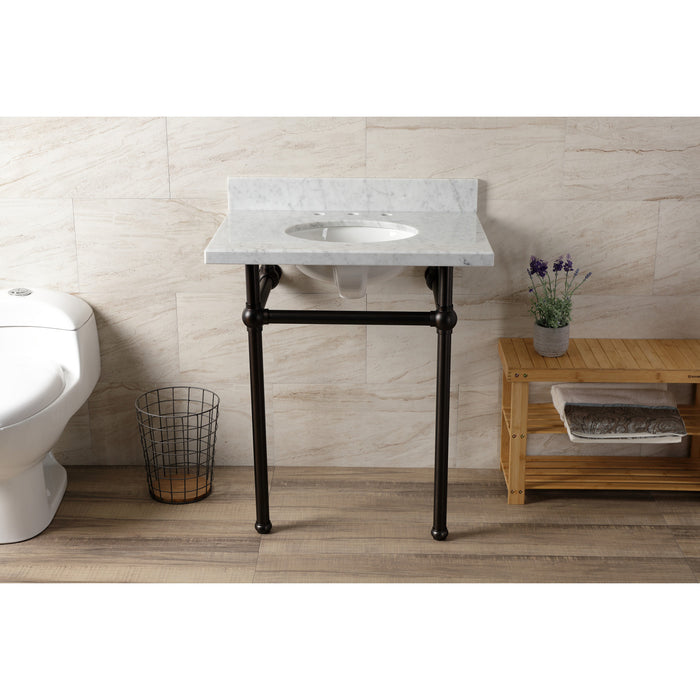 Fauceture KVBH3022M85 30-Inch Console Sink with Brass Legs (8-Inch, 3 Hole), Marble White/Oil Rubbed Bronze