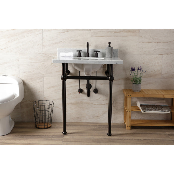 Fauceture KVBH3022M85 30-Inch Console Sink with Brass Legs (8-Inch, 3 Hole), Marble White/Oil Rubbed Bronze