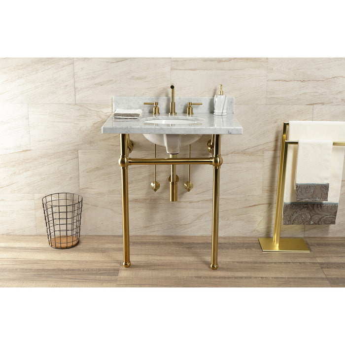 Fauceture KVBH3022M87 30-Inch Console Sink with Brass Legs (8-Inch, 3 Hole), Marble White/Brushed Brass