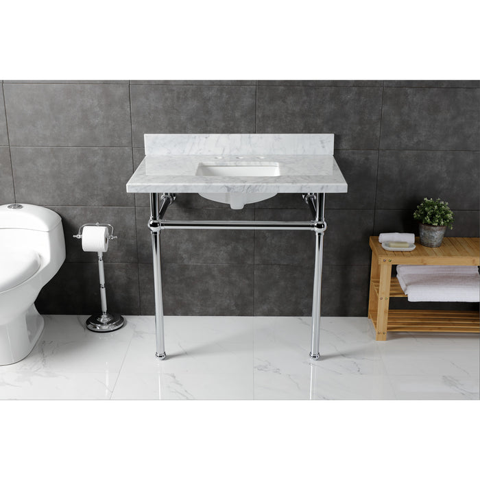 Fauceture KVBH3622M8SQ1 36-Inch Console Sink with Brass Legs (8-Inch, 3 Hole), Marble White/Polished Chrome