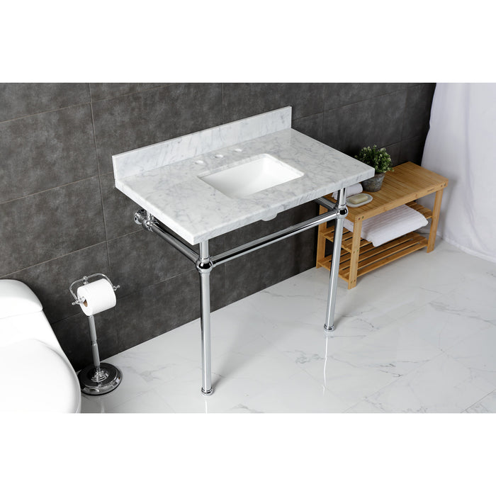 Fauceture KVBH3622M8SQ1 36-Inch Console Sink with Brass Legs (8-Inch, 3 Hole), Marble White/Polished Chrome