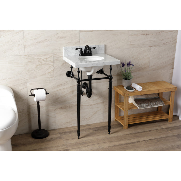 Fauceture KVPB1917M340ST 19-Inch Carrara Marble Console Sink with Brass Legs (4" Faucet Drillings), Marble White/Matte Black