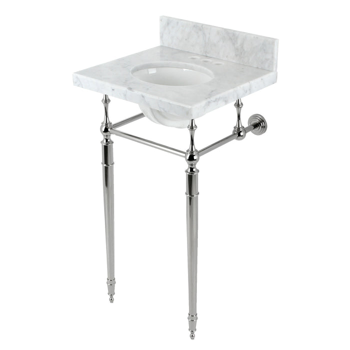 Fauceture KVPB1917M346ST 19-Inch Carrara Marble Console Sink with Brass Legs (4" Faucet Drillings), Marble White/Polished Nickel