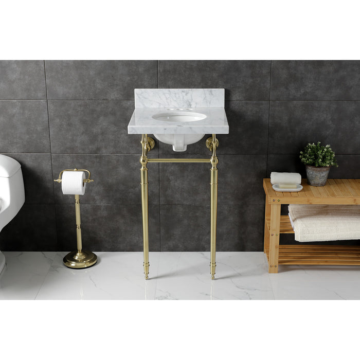 Fauceture KVPB1917M347ST 19-Inch Carrara Marble Console Sink with Brass Legs (4" Faucet Drillings), Marble White/Brushed Brass