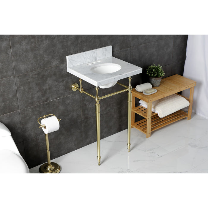 Fauceture KVPB1917M347ST 19-Inch Carrara Marble Console Sink with Brass Legs (4" Faucet Drillings), Marble White/Brushed Brass