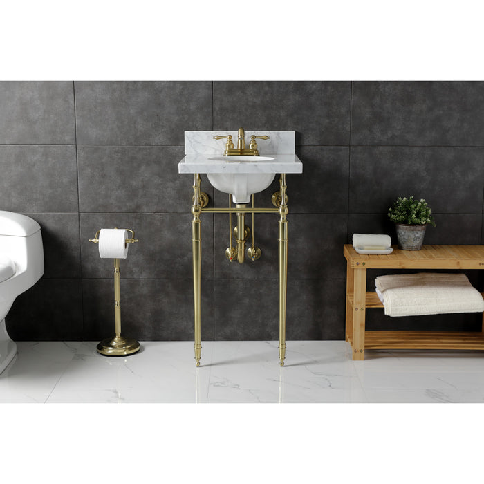 Fauceture KVPB1917M347ST 19-Inch Carrara Marble Console Sink with Brass Legs (4" Faucet Drillings), Marble White/Brushed Brass