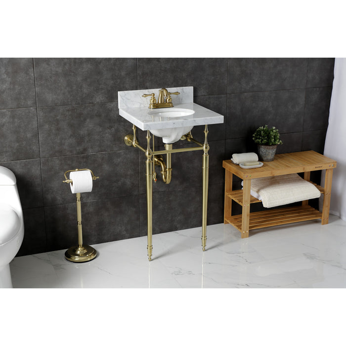 Fauceture KVPB1917M347ST 19-Inch Carrara Marble Console Sink with Brass Legs (4" Faucet Drillings), Marble White/Brushed Brass