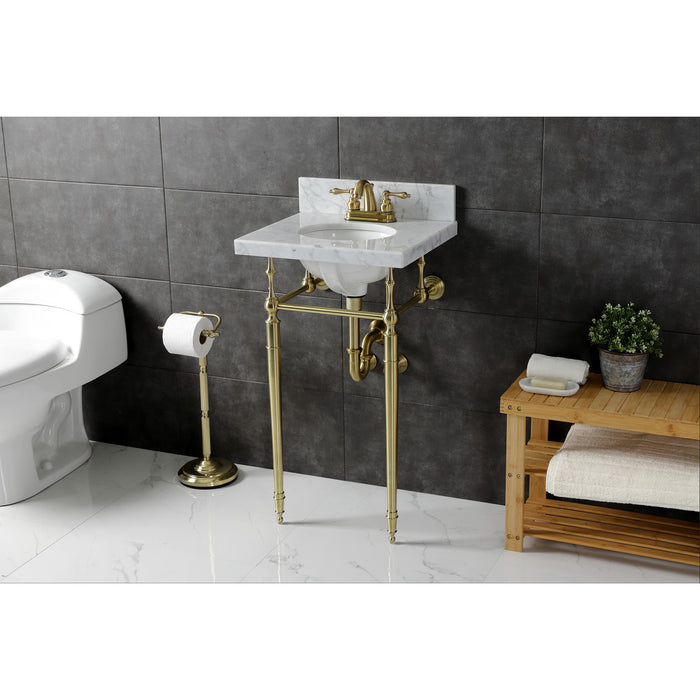 Fauceture KVPB1917M347ST 19-Inch Carrara Marble Console Sink with Brass Legs (4" Faucet Drillings), Marble White/Brushed Brass