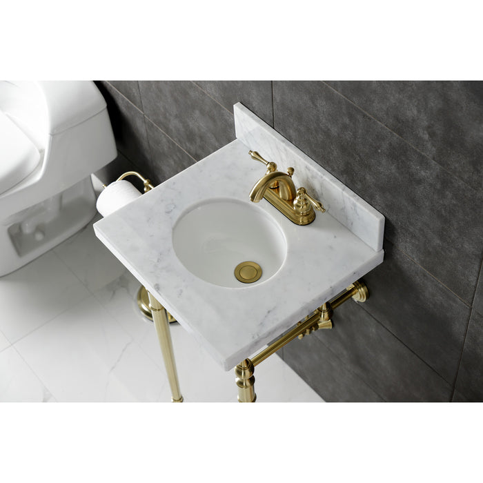 Fauceture KVPB1917M347ST 19-Inch Carrara Marble Console Sink with Brass Legs (4" Faucet Drillings), Marble White/Brushed Brass