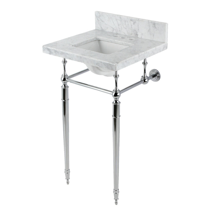 Fauceture KVPB1917M34SQ1 19-Inch Carrara Marble Console Sink with Brass Legs (4" Faucet Drillings), Marble White/Polished Chrome