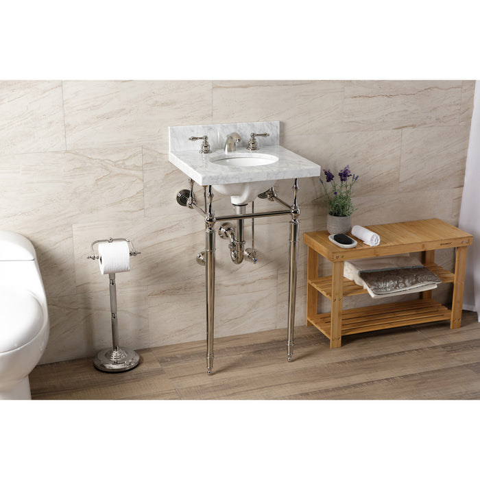 Fauceture KVPB1917M386ST 19-Inch Carrara Marble Console Sink with Brass Legs (8" Faucet Drillings), Marble White/Polished Nickel