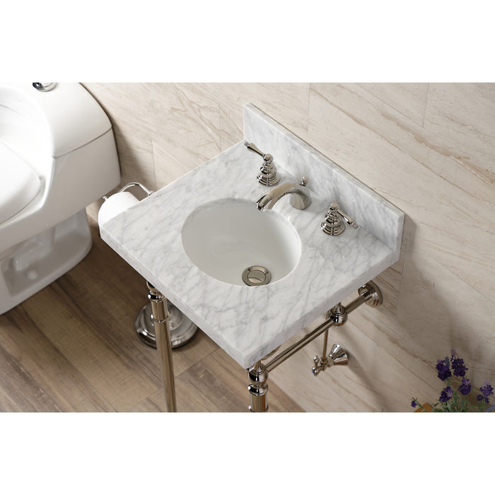 Fauceture KVPB1917M386ST 19-Inch Carrara Marble Console Sink with Brass Legs (8" Faucet Drillings), Marble White/Polished Nickel