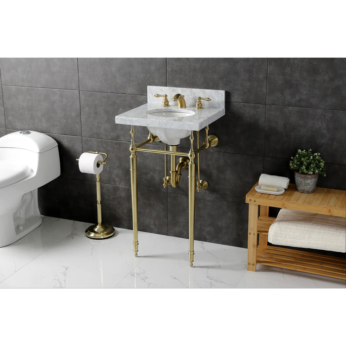 Fauceture KVPB1917M387ST 19-Inch Carrara Marble Console Sink with Brass Legs (8" Faucet Drillings), Marble White/Brushed Brass