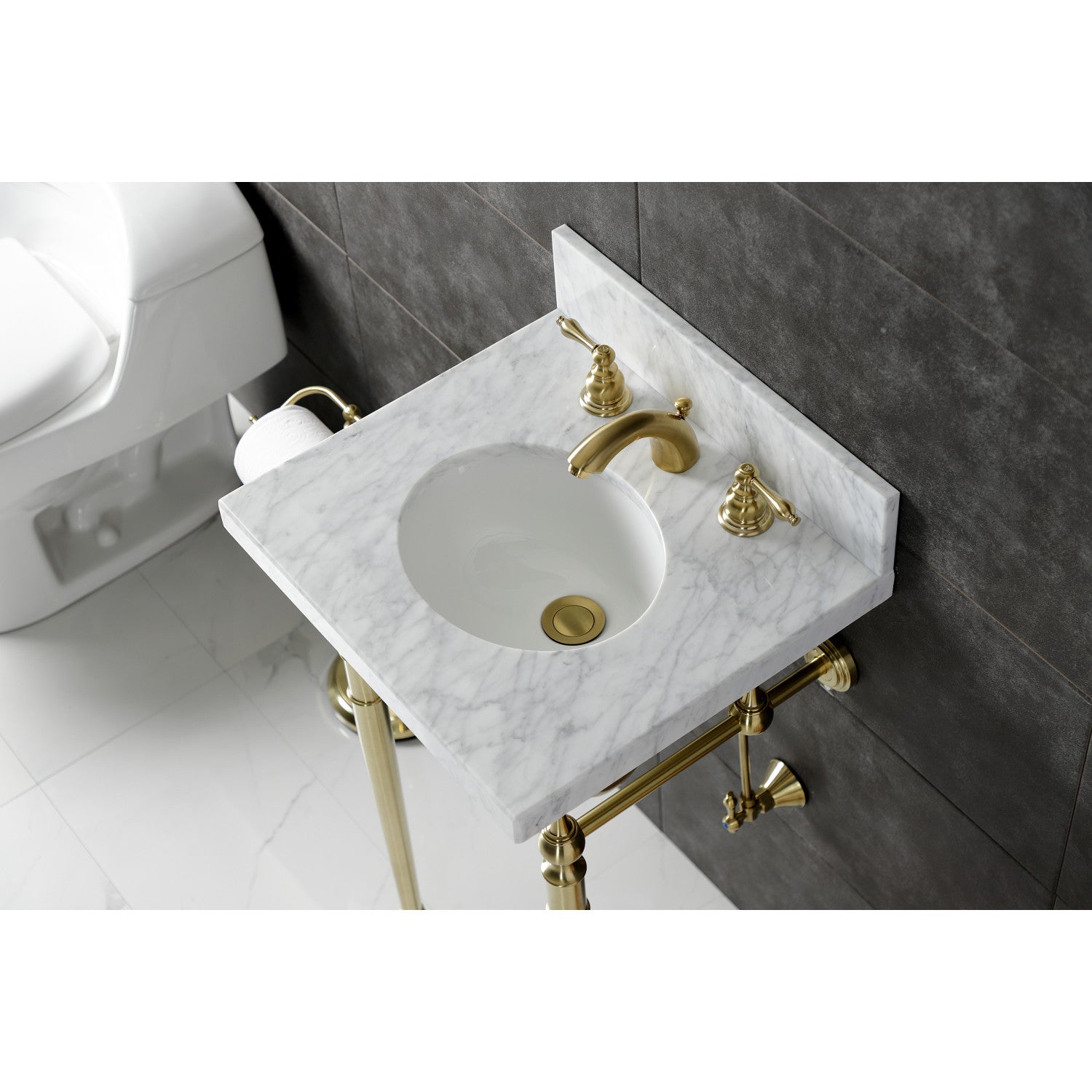 Retro brass and marble faucet | 21 cm wash basin mixer | single lever mixer outlet tap incl. 2x 50cm flexible hose for bathroom or kitchen sink