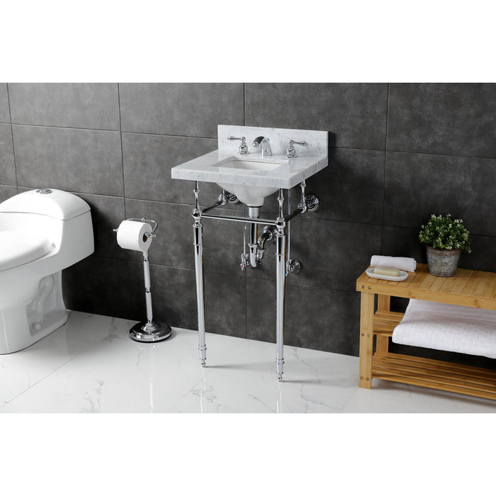 Fauceture KVPB1917M8SQ1 19-Inch Carrara Marble Console Sink with Brass Legs (8" Faucet Drillings), Marble White/Polished Chrome