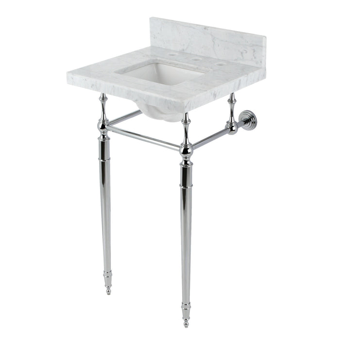 Fauceture KVPB1917M8SQ1 19-Inch Carrara Marble Console Sink with Brass Legs (8" Faucet Drillings), Marble White/Polished Chrome