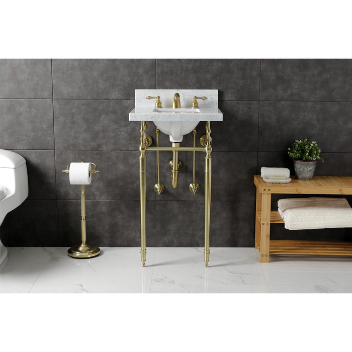 Fauceture KVPB1917M8SQ7 19-Inch Carrara Marble Console Sink with Brass Legs (8" Faucet Drillings), Marble White/Brushed Brass