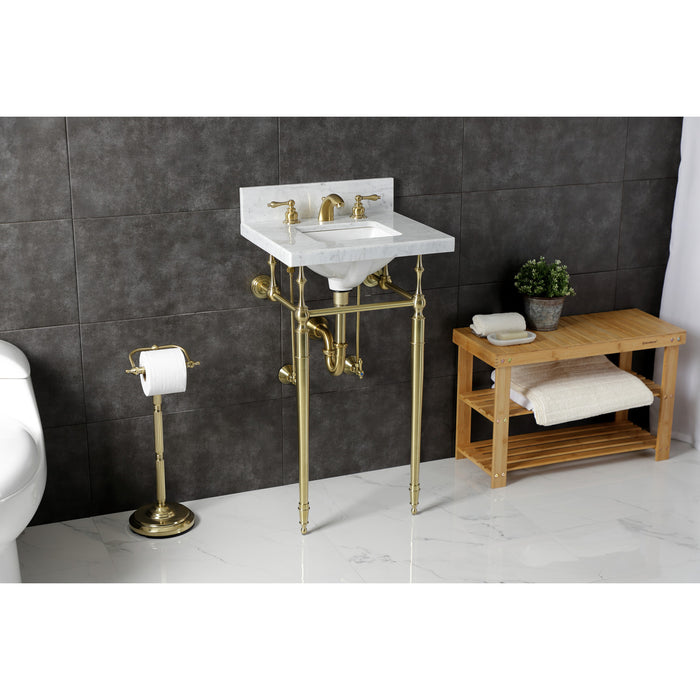 Fauceture KVPB1917M8SQ7 19-Inch Carrara Marble Console Sink with Brass Legs (8" Faucet Drillings), Marble White/Brushed Brass