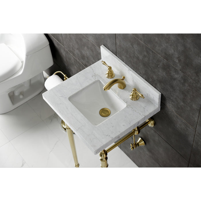 Fauceture KVPB1917M8SQ7 19-Inch Carrara Marble Console Sink with Brass Legs (8" Faucet Drillings), Marble White/Brushed Brass