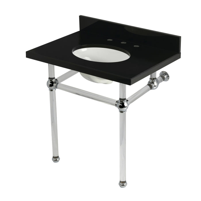 Templeton KVPK3030KA1 30-Inch Black Granite Console Sink with Acrylic Legs, Black Granite/Polished Chrome