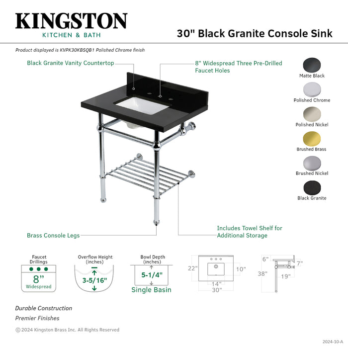 Templeton KVPK30KBSQB0 30-Inch Console Sink with Brass Legs (8-Inch, 3 Hole), Black Granite/Matte Black