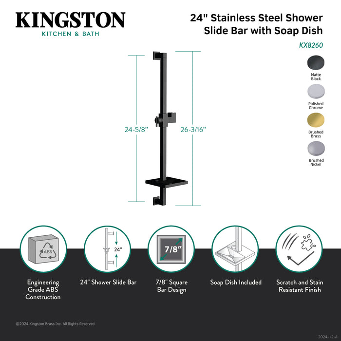 Claremont KX8260 24-Inch Stainless Steel Shower Slide Bar with Soap Dish, Matte Black