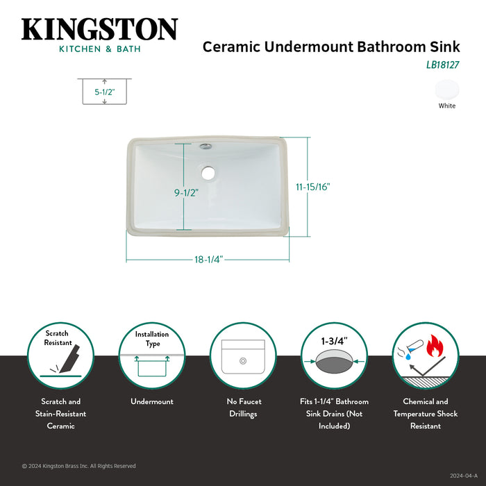 Courtyard LB18127 Ceramic Rectangular Undermount Bathroom Sink, White