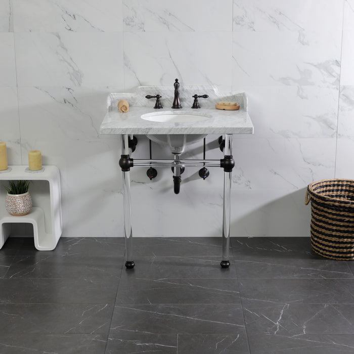 Fauceture LMS3030MA5 30-Inch Carrara Marble Console Sink with Acrylic Legs, Marble White/Oil Rubbed Bronze